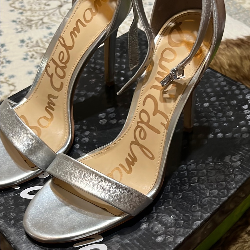 Silver Leather Heels with Elegant Design